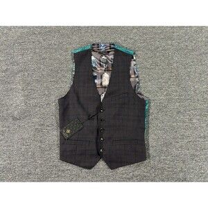 Ted Baker Vest  Men's Size 36R Grey Green Debonair  Check Tweed Waistcoat